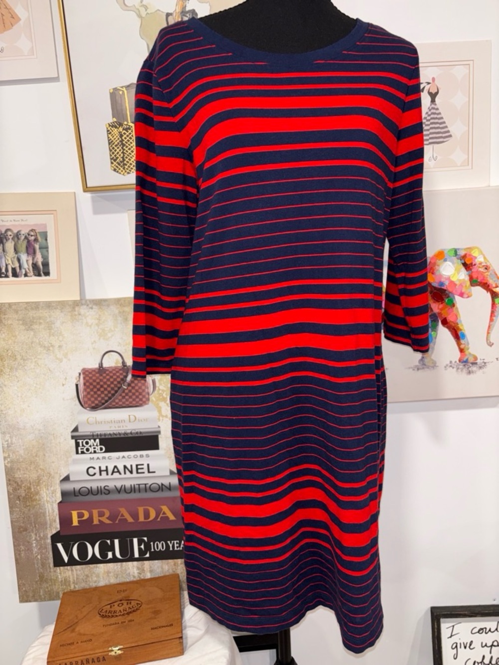 Tommy Hilfiger Navy and Red Striped Mini Dress